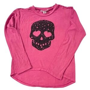 Bottlecaps- Skull Pink Hi-Lo Knit Top. Size: 12/14